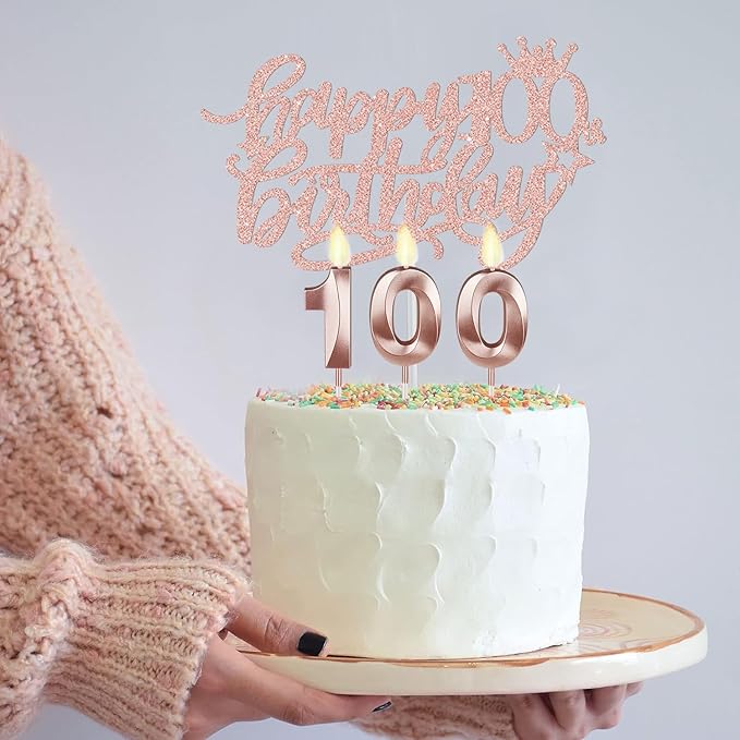 100th Birthday Decorations for Women, Include 100th Birthday Sash and Tiara, Cake Topper and Candles, Number Balloons, 100 Year Old Gifts Women