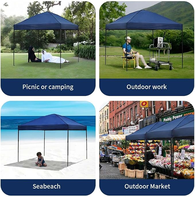 10x10 Pop Up Canopy Tent with 2 Sidewalls, Easy Up Canopy Upgraded Outdoor Party Sun Shade Tent Portable Gazebo for Beach Camping Events with Carry Bag and 4 Sand Bags (Navy Blue-New)
