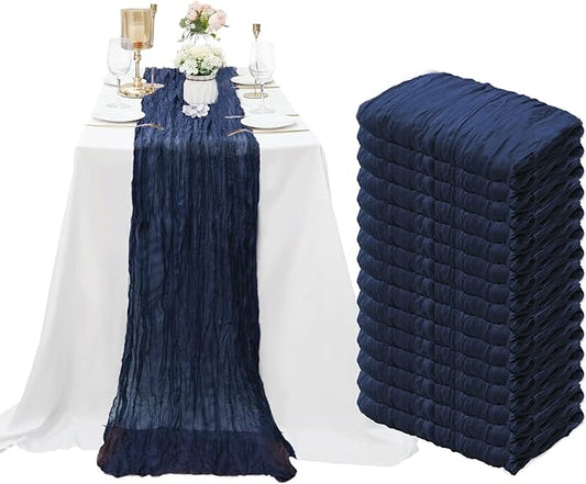 15 Pack Navy Blue Cheesecloth Table Runner 10Ft Gauze Cheese Cloth Table Runner 35x 120Inch Romantic Boho Table Runners for Wedding Birthday Party Anniversary Bridal Baby Shower Reception Table Décor