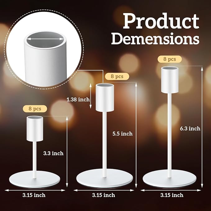 Sieral Candle Holders Bulk Taper Candlesticks Holders Set Modern Decorative Metal Candelabras for Wedding Anniversary Home Dinning Table Centerpiece Xmas Party Decor(Matte White,24 Pcs)