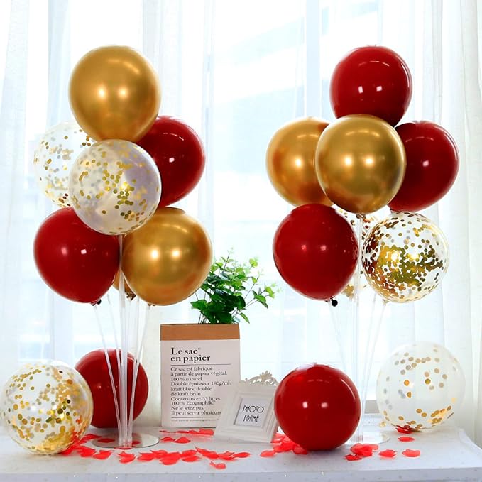 ZJDHPTY 4Set Red Gold Balloon Stand Table Centerpieces Party Decor | Christmas Decorations,Birthday Graduation Anniversary Wedding Valentine 49ers Party Decor,Lunar New Years Party Supplies