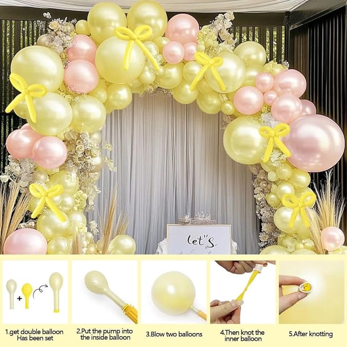 Pearl Yellow Balloon Double Stuffed Light Pastel Yellow Balloons Garland Pearl Arch Kit with Long Balloons Different Size for Birthday Wedding Baby Shower Honey Bee Decoration