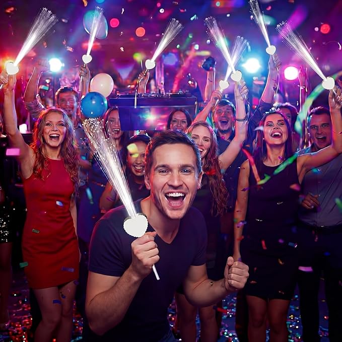 100 Pcs LED Wedding Sparklers Glow Sticks Heart Shape Long Fiber Optic Wands with 3 Light Modes for Send Off Reception Valentine Proposal Carnival Birthday Party Supplies Dance Floor Prop (White)