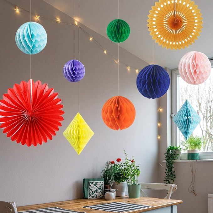 20Pcs Multi-Color Paper Honeycomb Balls Decoration Kit for Candy Bar Birthday Party Decor Rainbow Colourful Baby Bridal Shower Wedding Supplies Home Club Bar Decoration Easter Summer (Rainbow)