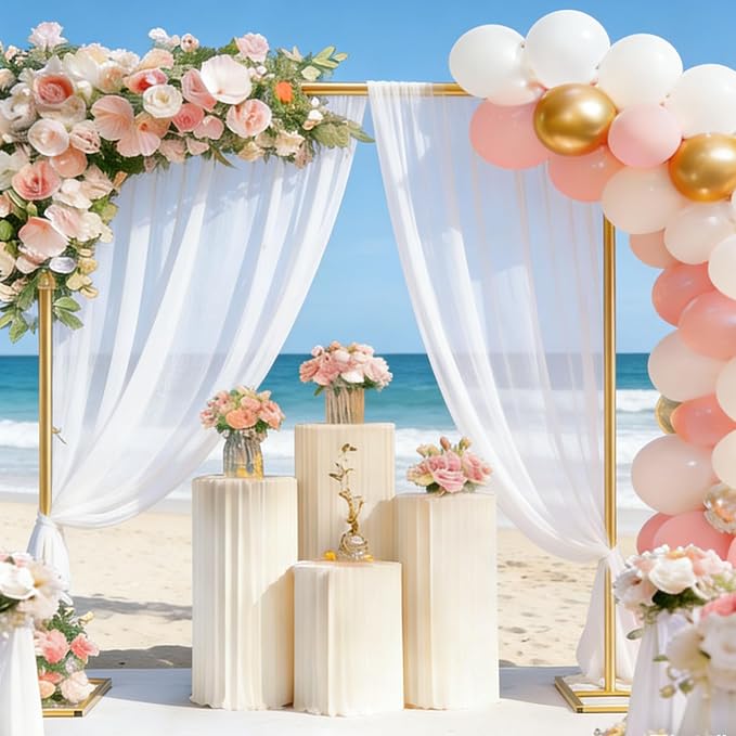2-in-1 Dual-use Square Balloon Arch Stand Metal Wedding Backdrop Stand Party Birthday Bridal Baby Shower Flower and Floral Arch for Ceremony 6.6FT (Gold)