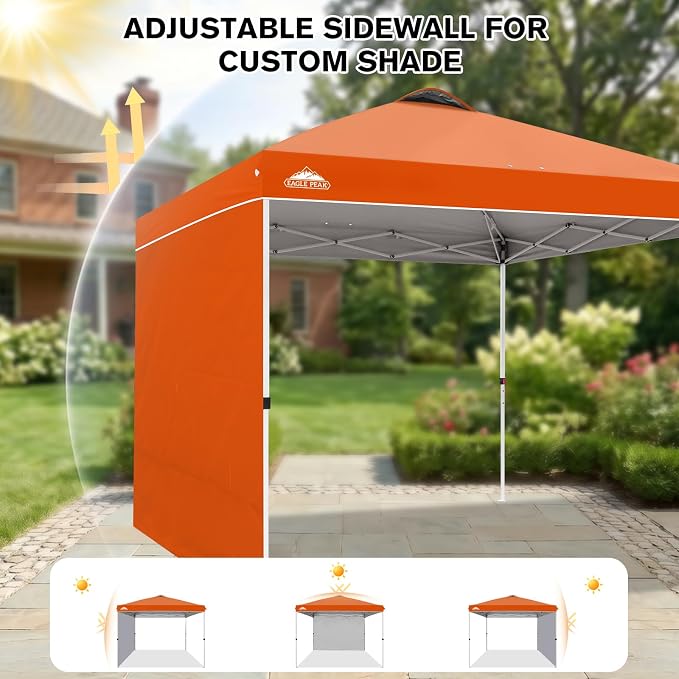 EAGLE PEAK Commercial Canopy 10x10 Pop Up Canopy Tent with 1 Sidewall, Easy Setup Heavy Duty Instant Event Shelter for Vendors & Markets, Outdoor Sun Shade, Orange
