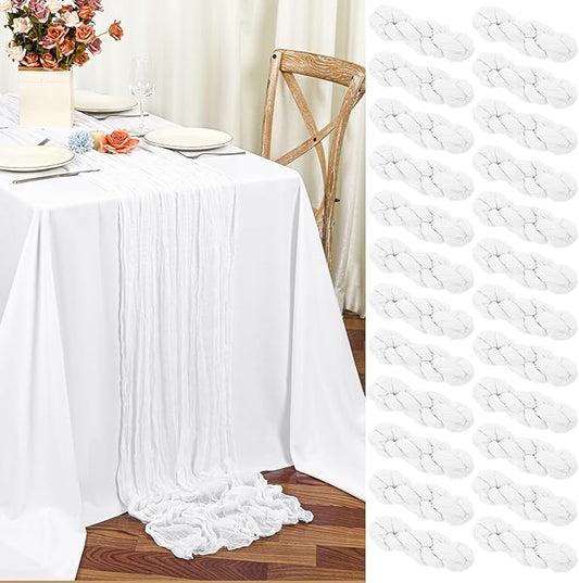 24 Packs White Table Runner, Charming Cheesecloth Table Runner 17 x 108inch, Gauze Boho Wedding Decoration Rustic Sheer Fabric Cheese Cloth Table Runners for Wedding Party Bridal Shower
