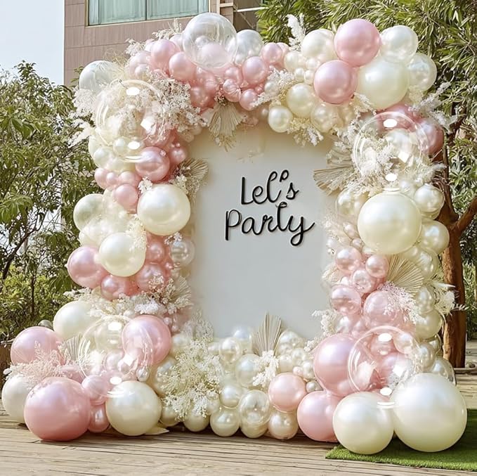 Pearl Ivory White Balloon Arch Double Stuffed Pastel White Ivory Cream Beige Balloon Garland Kit Different Sizes With Clear Balloons for Birthday Wedding Bridal Baby Shower Mothers Day Party Decor