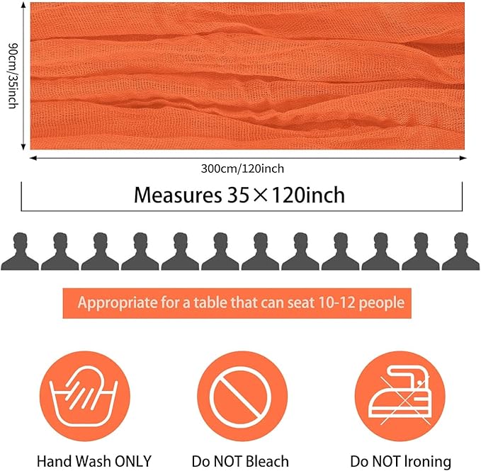 12 Pack Cheesecloth Table Runner, 35 x 120 Inch Boho Orange Cheese Cloth Table Runner 10 ft Gauze Table Runners for Wedding Baby Shower Party Birthday Home Decorations