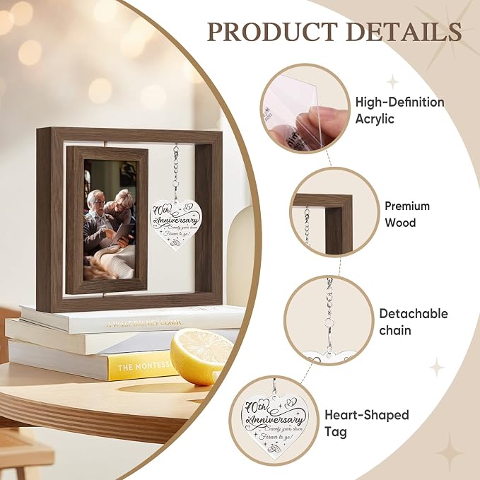 70 Year Anniversary Picture Frame Gifts, Best 70th Anniversary Wedding Gifts for Couple Parents Husband Wife Him Her Men Women, Personalized Forty Year Fortieth Anniversary Wood Gift Decorations