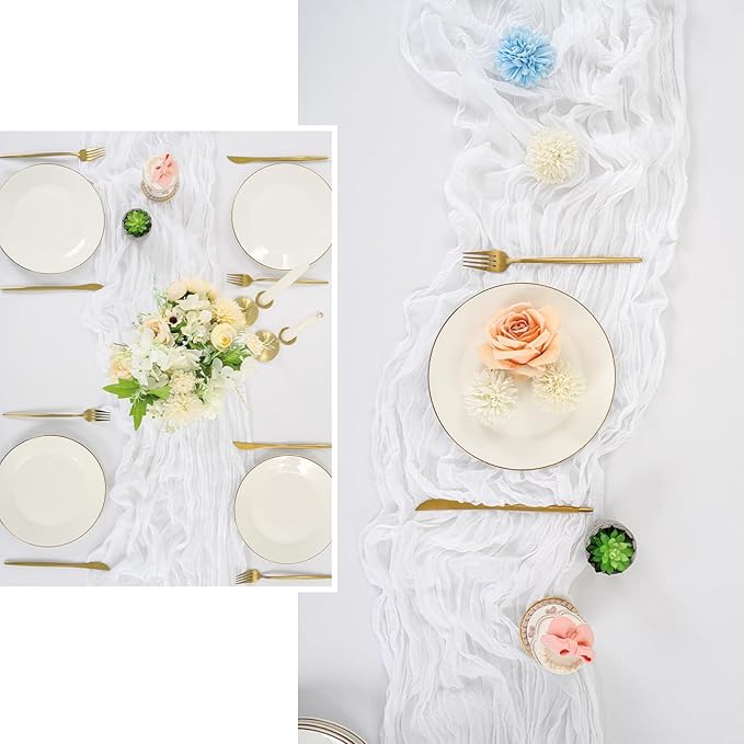 24 Pack White Cheesecloth Table Runner,10FT Gauze Boho Long Cheesecloth Table Runners 20x120inch Rustic Cheese Cloth Table Runner for Wedding Party Bridal Shower,Table Decorations