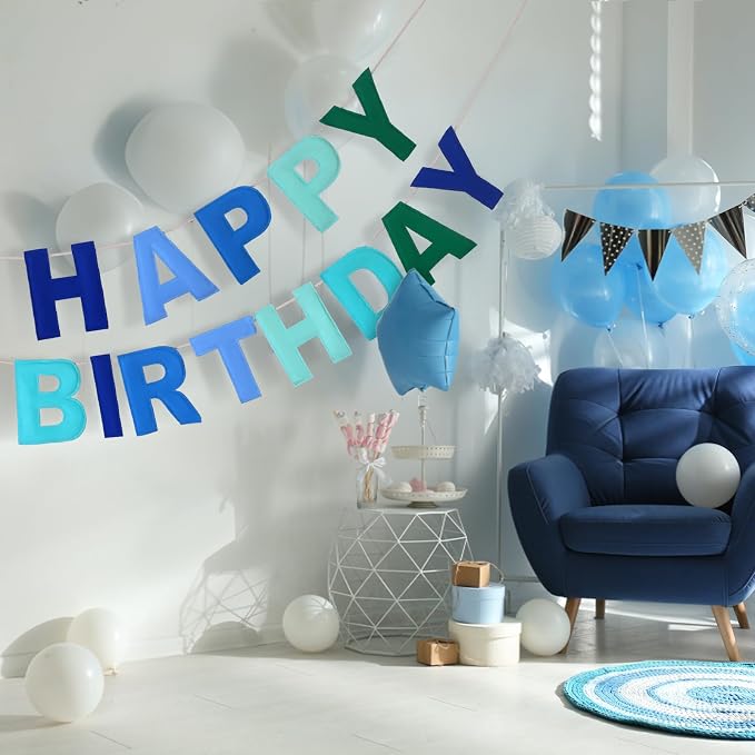 Mindsoft Felt Happy Birthday Garland Rainbow Banner Reusable Happy Birthday Sign Party Supply for Party Decor(Blue Color,Normal)
