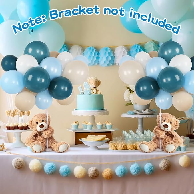 Meooeck 185 Pcs Bear Baby Shower Party Decorations Table Centerpieces 5 Pcs 13. 5'' Gender Reveal Bears 180 Balloons Kit Baby Shower Table Decor for Birthday Wedding(Blue,White)