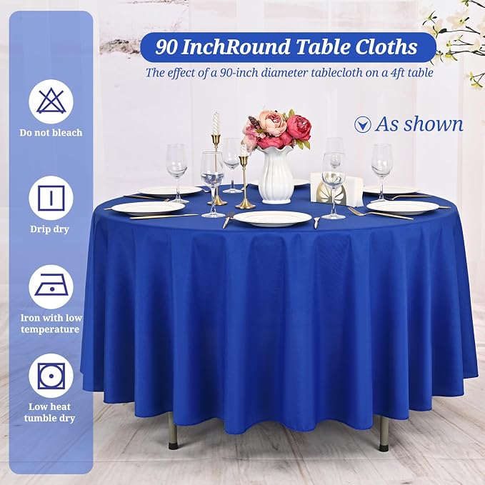 10 Pack Royal Blue Round Tablecloths 90 Inch, Polyester Round Table Cloth Circle Bulk Linen Washable Table Cloth Stain and Wrinkle Resistant Circle Table Cover for Wedding Party Dining Banquet