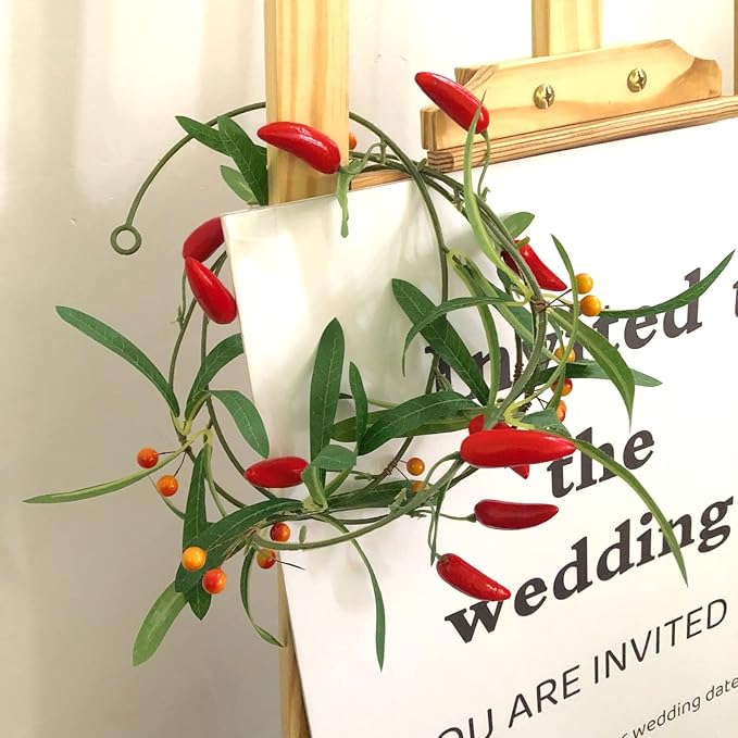 Artificial Chili Hanging Vines Plant Garland Artificial Berries Pepper Rattan for Home Garden Wedding Party Decor (X-Chili Vine, 2 Pack)