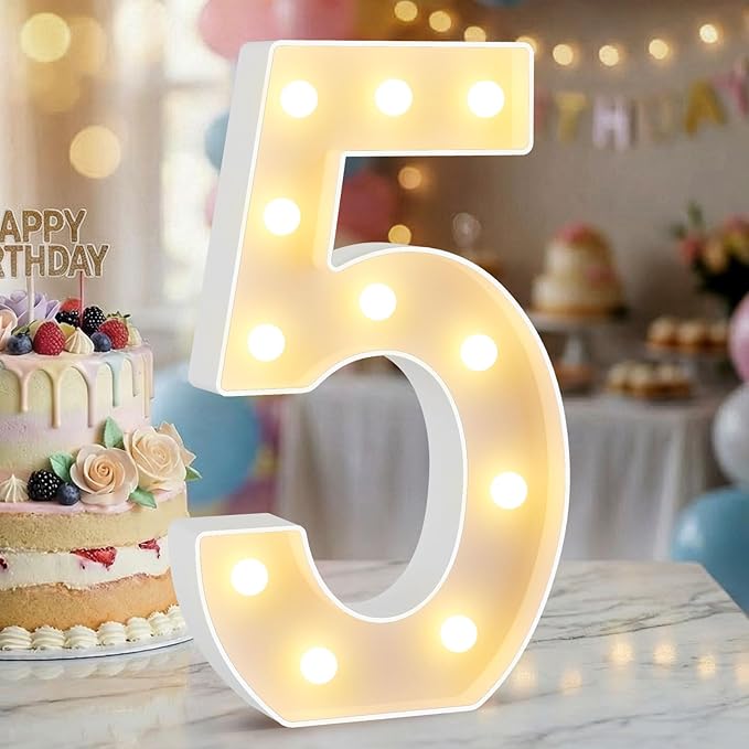12.6 Inch LED Marquee Light Up Numbers, Birthday Number Lights as Gifts for Girls Women Men, Lighted Marquee Numbers for Anniversary Party Night Light Table Decorations, Number 5