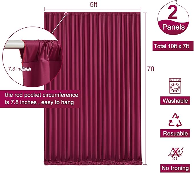 10ft x 7ft Burgundy Backdrop Curtain for Parties Wedding Maroon Wrinkle Free Backdrop Drapes Panels for Birthday Party Bridal Shower Photo Photography Polyester Fabric Background Decoration