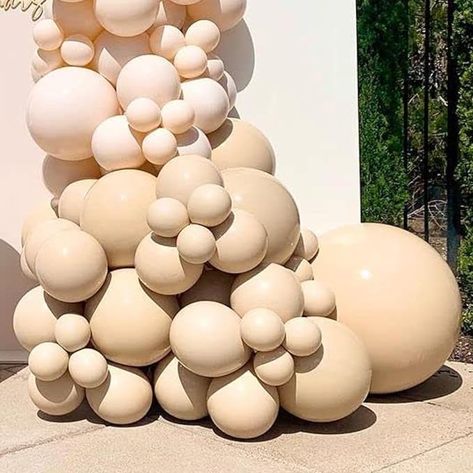 Double Stuffed Beige Balloons, Nude Beige Tan Balloon Arch,18 12 10 5 Inch Double Stuffed Apricot Brown Different Sizes for Neutral Baby Shower,Boho Party,Teddy Bear Birthday Party Decoration(Beige01)