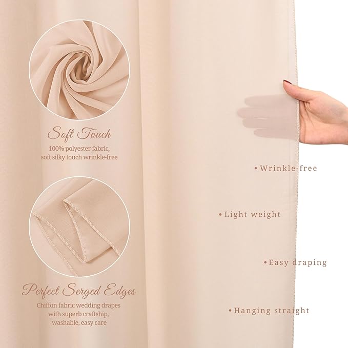 Wedding Arch Draping Fabric,8 Panels 28" x20ft Nude Wedding Arch Drapes for Ceremony Chiffon Fabric Drapes Arbor Drapery Wedding Arch Decorations for Reception Sheer Backdrop Curtains for Party Swag