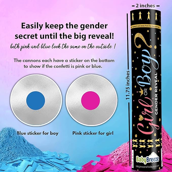 Gender Reveal Confetti Powder Cannon, Biodegradable, Boy Blue and Girl Pink Gender Reveal Poppers - He or She Smoke Bomb Baby Shower Baby Party Decorations Supplies Sticks (2 Blue)