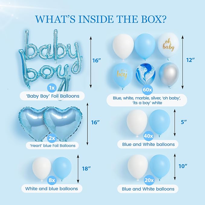 Baby Shower Decorations for Boy - All-in-One Inclusive Baby Boy Shower Blue Decorations JUMBO 165 Pcs Set - Welcome First Birthday Photo Shoot Decor Balloons Arch Boxes with Letters Kit