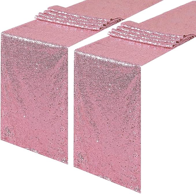 JYFLZQ Rose Pink Sequin Table Runner 12" x 108" Pack of 2 Sparkly Pink Metallic Table Runner Glitter Sequin Runner for Table Birthday Party Event Decorations