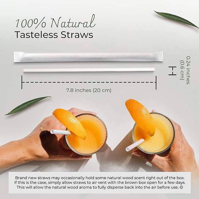 EcoPreps Biodegradable Bamboo Fiber Straws, Plastic-Free Individually Wrapped Straws | 100 Count, 100% Compostable, Eco-Friendly Drinking Straw | 7.8'' Plant Fiber Disposable Straw in White Paper Wrap