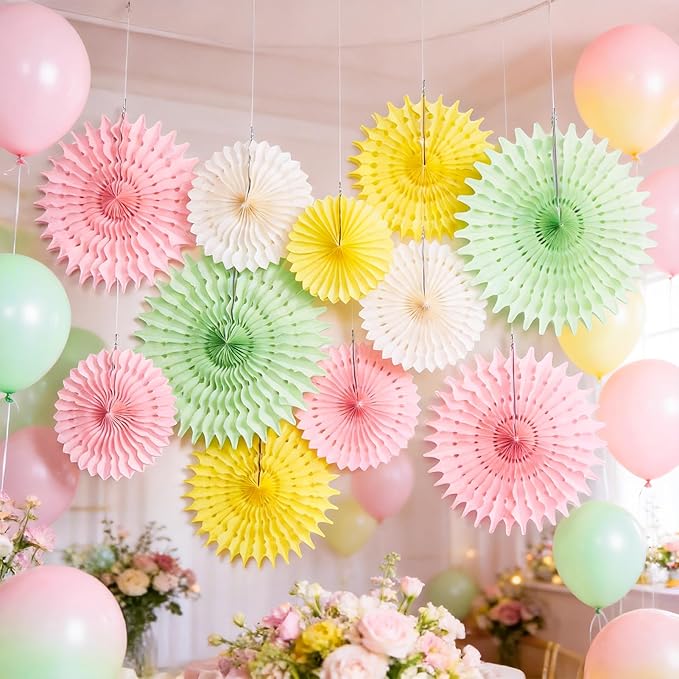 Paper Jazz 11pcs Pastel Paper Fans, Soft Colorful Party Decorations for Spring, Fairy, Tea Party, Birthday Hanging Paper Flowers for Wedding, Baby Shower, Garden Decor