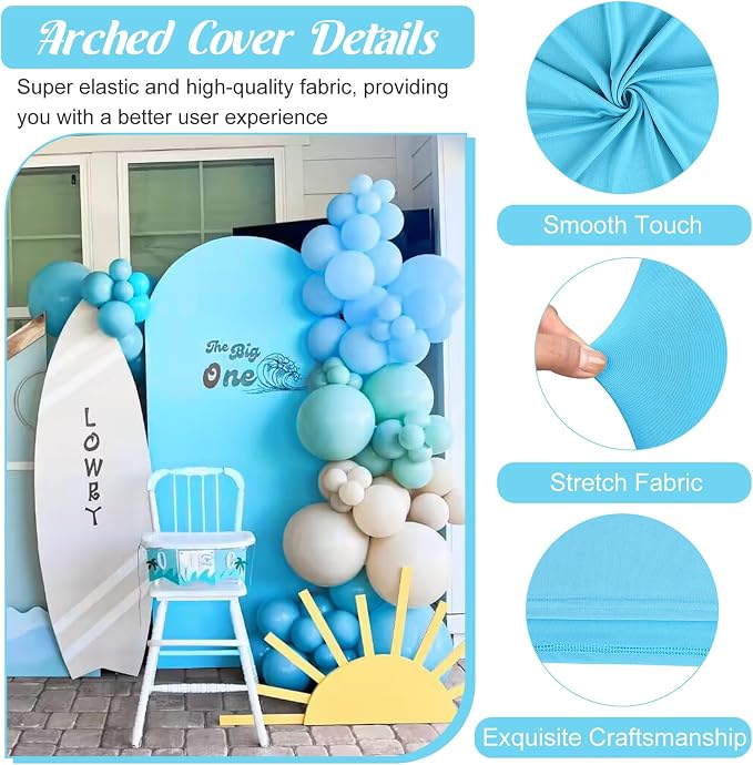 Metal Arch Stand and Cover Set,1 Blue Spandex Fitted Backdrop with 1 Gold Wedding Arched Stand Frame for Parties Birthday Baby Shower Bridal Banquet Decoration (6.6FT)