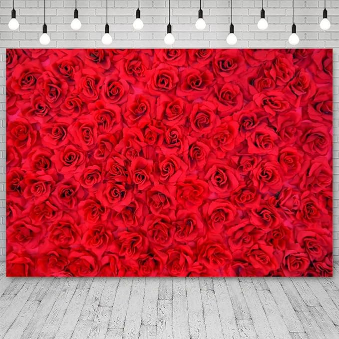 10x6.5ft Red Rose Backdrop Rose Flower Wall Background for Photography Valentines Day Backdrop Valentines Banner Wedding Bridal Shower Decor Birthday Decoration Mother's Day Photo Booth Prop