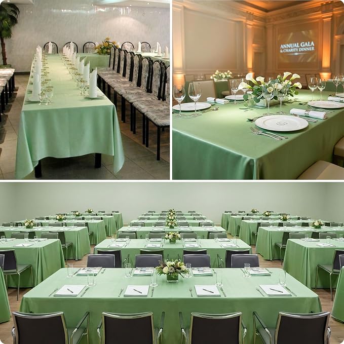 8 Pack Light Green Tablecloth 60 x 102 Inch Rectangular Green Table Cloth for 6 Foot Rectangle Tables, Wrinkle Resistant Washable Polyester Fabric for Wedding Party Banquet Buffet and Camping