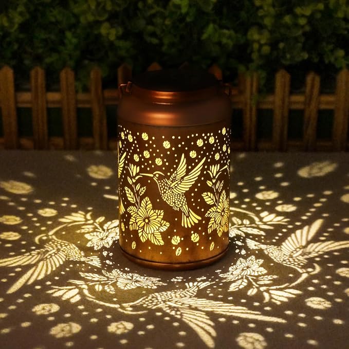 Birthday Day Gifts for Women, Garden Decor Hummingbird Solar Lanterns Outdoor Waterproof, Mothers Day Gifts for Mom Grandma, Hanging Solar Lights Outside Gardening Gifts