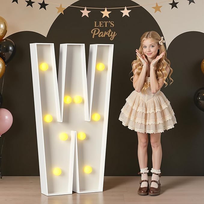 Marquee Letters 4 Feet Tall, 4FT Large Light up Letters W, Big Sign W with Warm White Light for Birthday Wedding Proposal Engagement Graduation Party Backdrop Decorations