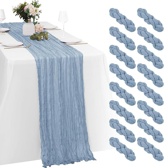 16 Pack Dusty Blue Cheesecloth Table Runners 20x120 Inch Gauze Table Runner Cheese Cloth 10FT Blue Table Runner Rustic Sheer Runner for Wedding Baby Shower Birthday Party Table Decor
