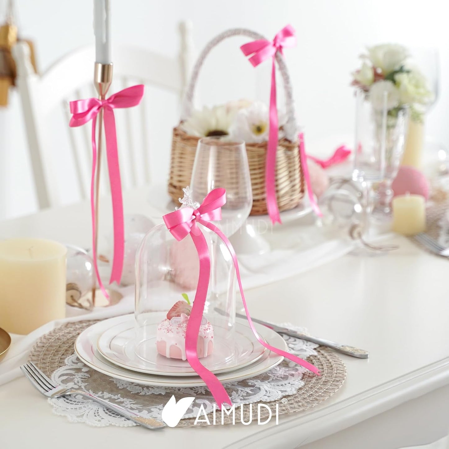 AIMUDI Hot Pink Bows 5 × 10" Satin Bows for Gift Wrapping Twist Tie Bows Premade Ribbon Bows for Bouquets Invitations Baskets Crafts Wreaths Wedding Birthday Baby Shower Party Decorations, 36 PCs