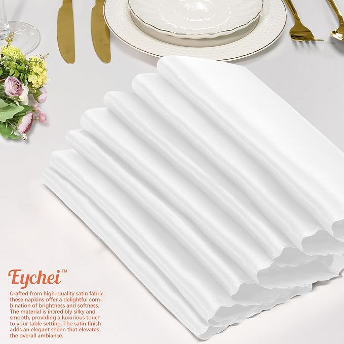 60 Pieces White Satin Napkins 20x20 Inches Satin Cloth Napkins, Square Satin Napkins with Scalloped Edges, Elegant & Silky Table Napkins for Restaurant Banquet Wedding