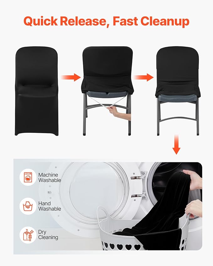 VEVOR Chair Covers, Polyester Spandex Chair Cover, Stretch Slipcovers for Wedding Party Dining Banquet Flat-Front Chair Covers (Black-c-XL, 30PCS)