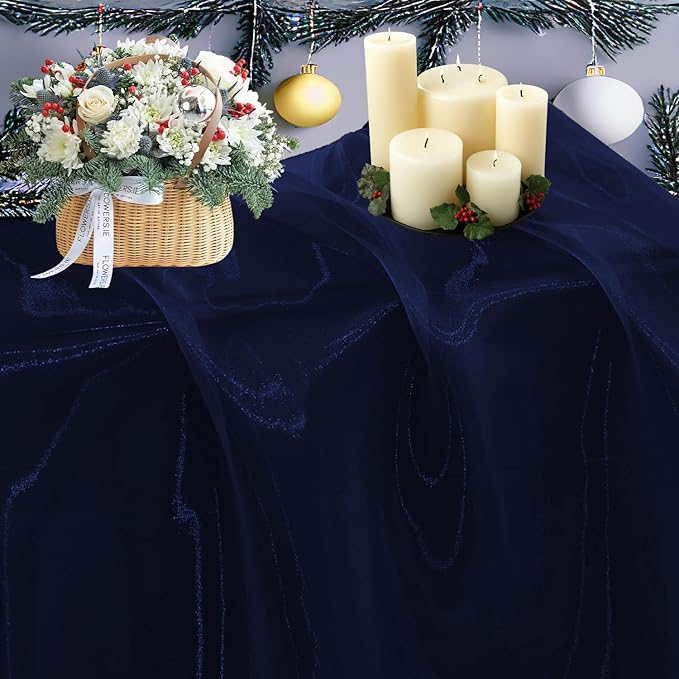 MDS Pack of 35 Yard Sheer Organza Fabric for Wedding Party Home Event Banquet Decorations, Backdrop Curtain Craft Dress Sewing Fashion DIY Crystal Organza Tulle Fabric Bolt 44” Wide - Navy Blue