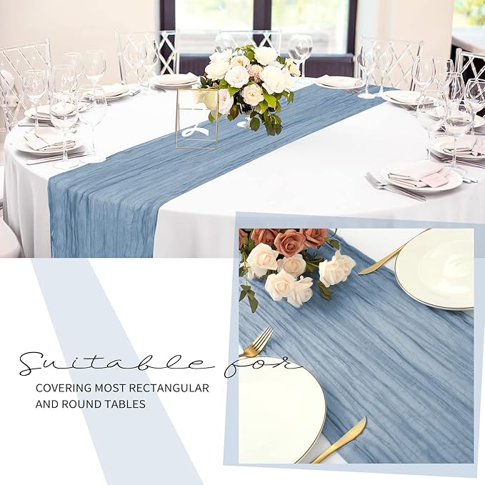 24 Pack Cheesecloth Table Runner 20 x 120 inch Cheese Cloth Table Runner Bulk,Romantic Boho Sheer Gauze Fabric Table Runners for Wedding Reception,Party,Bridal Shower Table Decor(Dusty Blue)