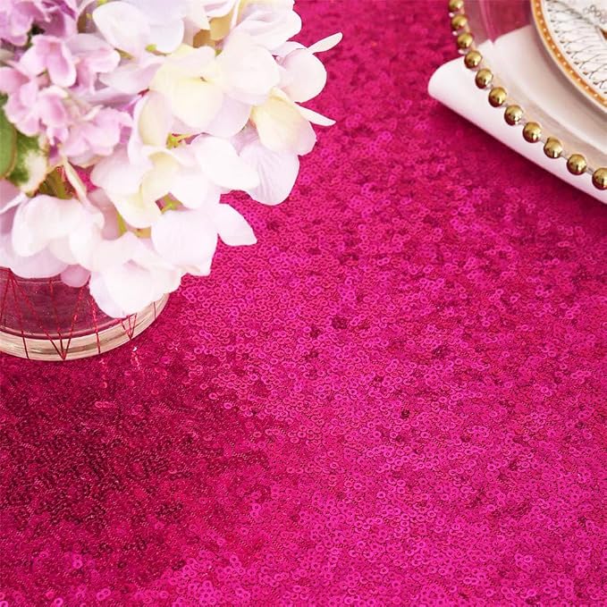 Eternal Beauty Hot Pink Tablecloth, 90x132 Inch Sequin Rectangle Table Cover for Valentines Cake Dessert Exhibition Party Birthday Events