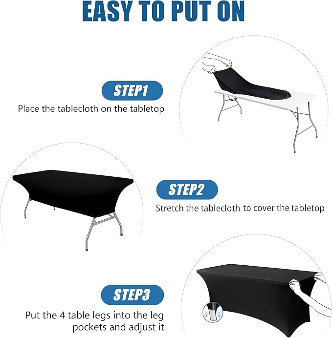 6FT Black Table Cloth - 6 Pack Fitted Stretch Rectangle Spandex Tablecloth, Washable Table Cover for Party, Picnic, Wedding, Banquet, Birthday and Festival(30" x 72")