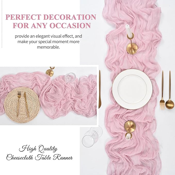 16 Pack 10Ft Cheesecloth Table Runner Light Pink, 20 x 120 Inch Rustic Gauze Boho Cheese Cloth Table Runners Wedding Long Table Runner for Wedding Party Bridal Shower Table Decoration