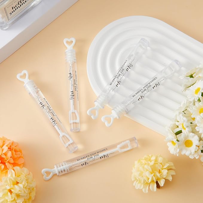 Hollowfly 120 Pack Wedding Mini Bubble Wands for a Wedding Bulk White Heart-Shaped Bubble Pattern for Guests Send Off Wand Adults Bridal Exit Shower Party Supplies Valentine Anniversaries Celebration