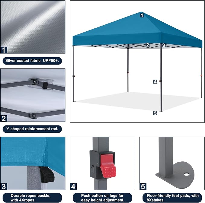 COOSHADE Durable Easy Pop Up Canopy Tent 10x10Ft, Turquiose