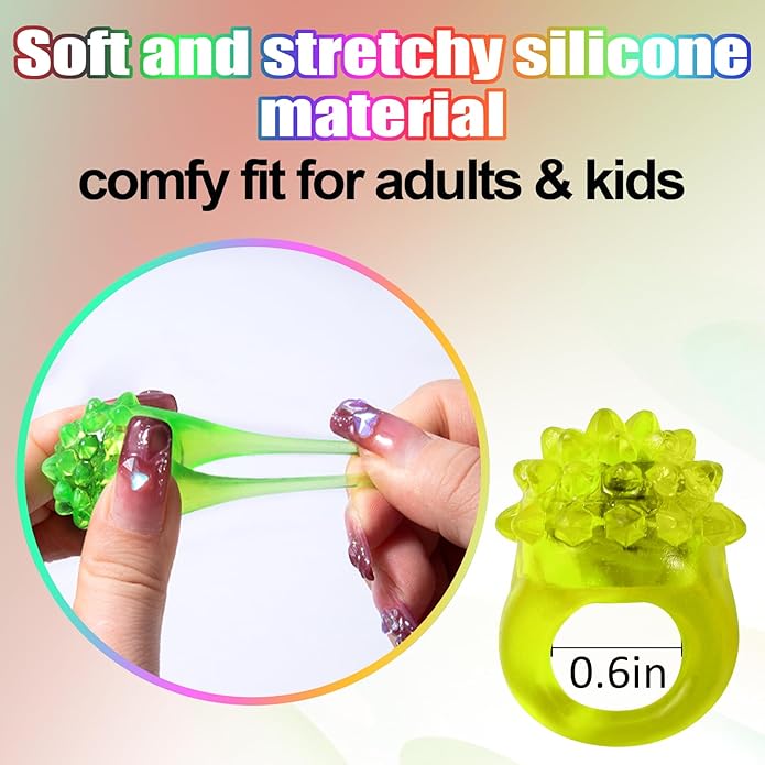 48/108 Pcs LED Light Up Ring - Glow in the Dark Party Favors, Soft Jelly Toy Rings Finger Lights in Treasure Box, Bulk Prize Gift for Kids & Adults (6 Colors)
