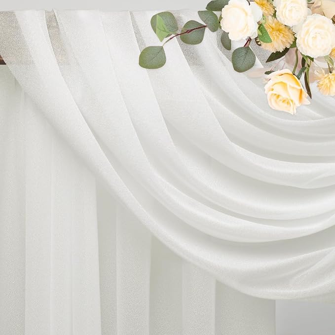 Wokceer 8FT Backdrop Stand with Draping Fabric Ivory Sheer Arch Drapes Fabric for Wedding Ceremony Birthday Party