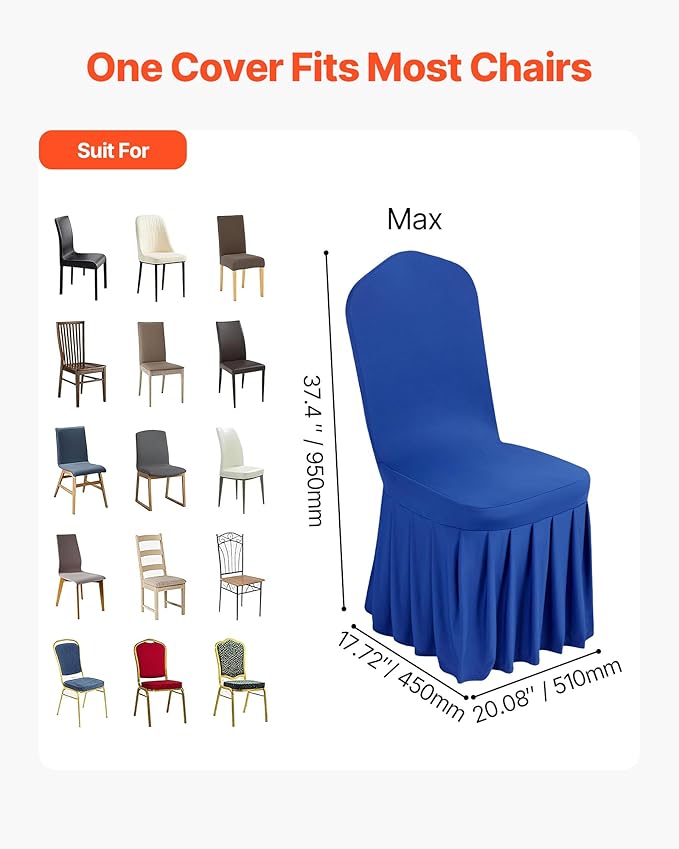 VEVOR Chair Covers, Polyester Spandex Chair Cover, Stretch Slipcovers for Wedding Party Dining Banquet Flat-Front Chair Covers (Royal Blue-d, 30PCS)