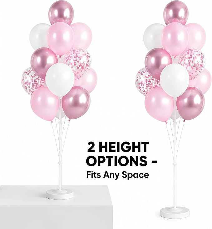 Balloon Column Stand Kit with 10inch Metallic Pink Confetti Balloons, Base&Pole,Balloon Column Kit for Floor&Table Decoration for Party Wedding Bridal Baby Shower Birthday