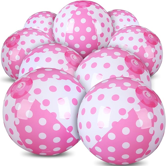Leyndo 12 Pack Polka Dots Themed Beach Ball for Kids 7.87" Bulk for Summer Pool and Beach Game Gifts and Birthday Party Supplies and End of The Year Class Party Decoration Favors
