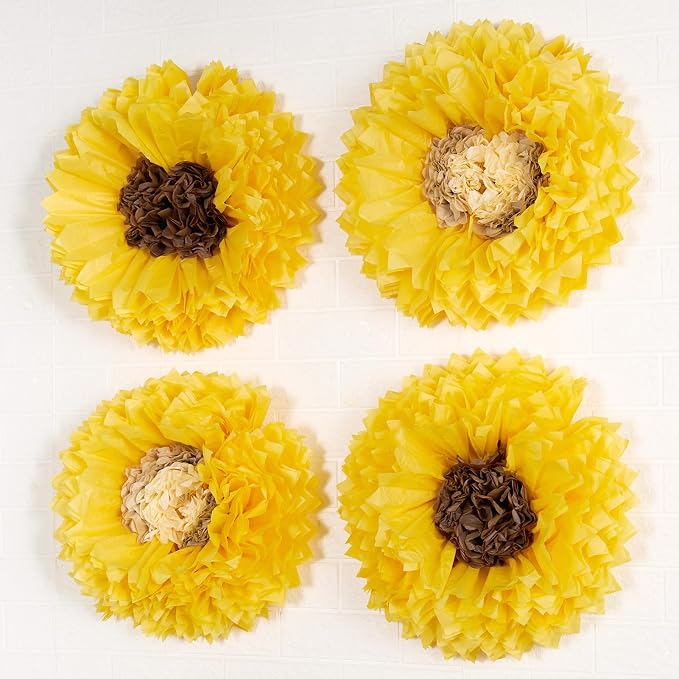Sunflower Tissue Paper Flowers 19'' Giant Yellow Paper Flowers Decoration for Wall Large Sunflower Tissue Pom Poms Hanging for Spring Wedding Bridal Shower Birthday Classroom Bulletin Board Decor